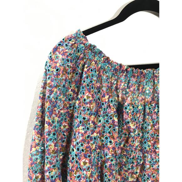 Ramy Brook Top Blouse Embroidered Eyelet Oakleigh Printed Off Shoulder - Picture 8 of 11